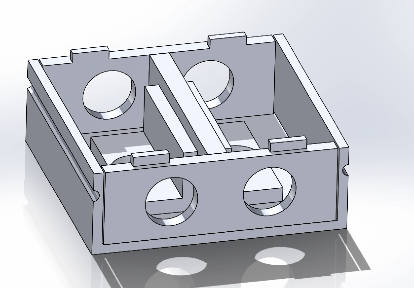 CAD model of the new enclosure design with the light channel seat and wall